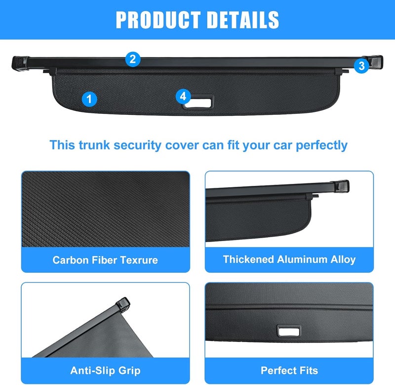 AUXKO Retractable Cargo Cover for Chevrelot Equinox/GMC Terrain 2026-2025, Trunk Cover Luggage Security Cover for 2026 2025 Chevy Equinox/GMC Terrain Shade Anti-Peeping Privacy Screen, Carbon Fiber - Image 5